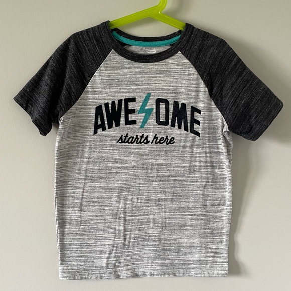Old Navy Boys ‘Awesome Starts Here’ Baseball Raglan T-Shirt - Grey, Black & Blue - Picture 5 of 5